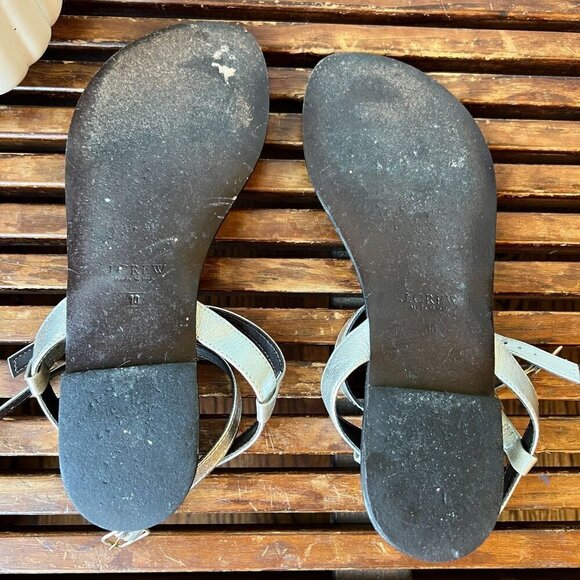 J. Crew Metallic Silver Tabbie T- Strap Sandals - Picture 6 of 7